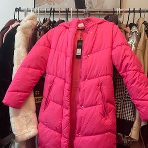 Pink longline puffer coat